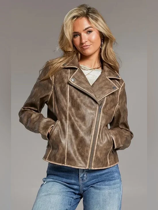 Like New BKE Buckle Asymmetrical Faux Leather Cropped Moto Jacket - Picture 5 of 16